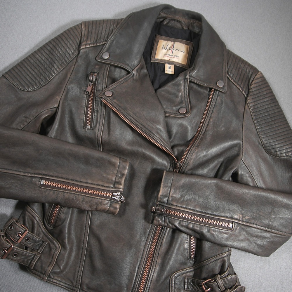 Vintage Distressed Moto Biker Rocker Asymmetrical Women Jacket M Wilsons Leather